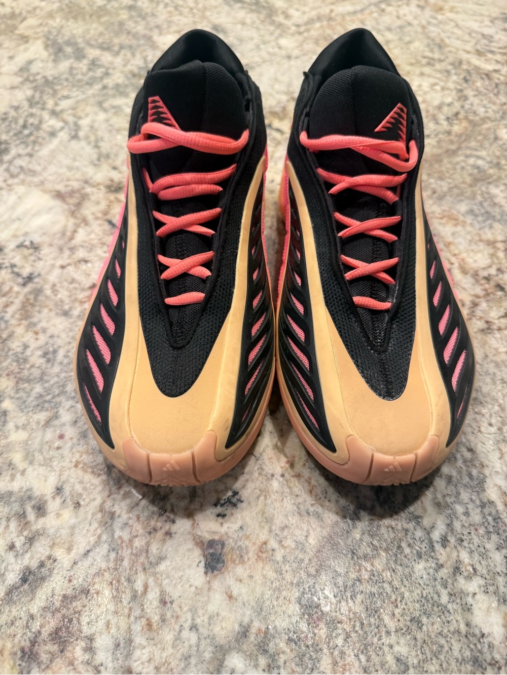 Kids Black and Peach Lace-Up Sneakers with Coral Accents
